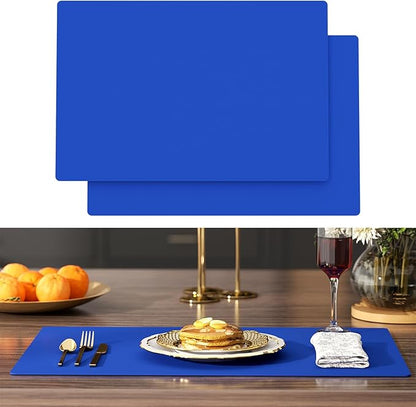 2-Pack Extra Thick Silicone Counter Mats - 24”x16” Large Heat Resistant Kitchen Countertop Protector, Non-Slip Hot Pad Trivet for Air Fryer, Hot Pots & Pans, Coffee Maker(Blue)