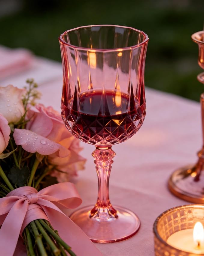 Ciaell 24 Pack Pink Plastic Wine Glasses - Image 8