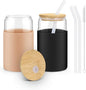 Glass Cups with Lids and Straws, 2 Pack 16OZ Iced Coffee Cups with Silicone by sungwoo
