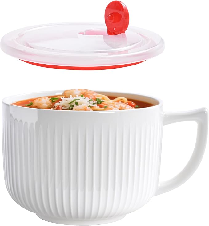 Ceramic Soup Bowl with Handle, Extra Large 38oz Ramen Bowl with Lid, Jumbo Soup by Ceramictableware