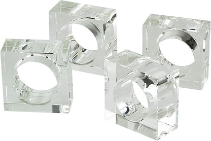 Tizo Design Elegant Crystal Napkin Rings Set-4, Crystal Glass Napkin Holders, Clear (Also Available in Smoke)
