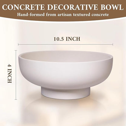 MAONAME Concrete Fruit Bowl for Kitchen Countertop, Large Decorative Bowl, Cream Pedestal Bowls for Home Decor, Handcrafted Key Bowls for Entry Table, 10.5"