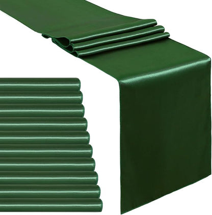 Forest Green Satin Table Runners 10 Pack 12x108 inch Silk Smooth Fabric | by B-COOL