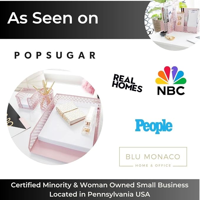 BLU MONACO Pink Desk Organizer Set | 6-Piece Metal Desktop Accessories | Mail - Image 5