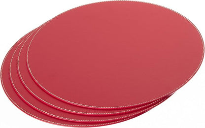 Nikalaz Round Placemats Set (Pack of 4) Recycled Leather Table Mats 15 inches, Kitchen Dining Table Decor by Nikalaz (Red)