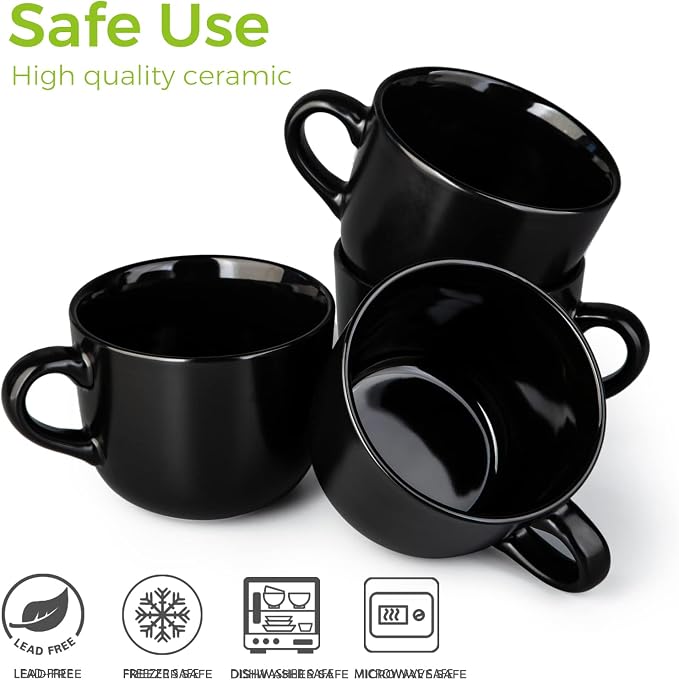 AmorArc 24 oz Soup Mugs with Handles, Jumbo Ceramic Bowls Mugs Set with handles - Image 5