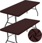 homing 2 Pack Rectangle Table Cloth, Elastic Fitted Fabric Tablecloth Fits for 8 Foot Folding Tables, Washable Table Cover for Picnic, Camping, Indoor & Outdoor (Coffee, 30" x 96")