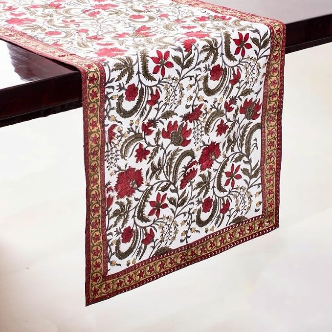 Prune Red Hand Block Print 100% Cotton Reusable Table Runner 16" X 106" Inches - Image 7