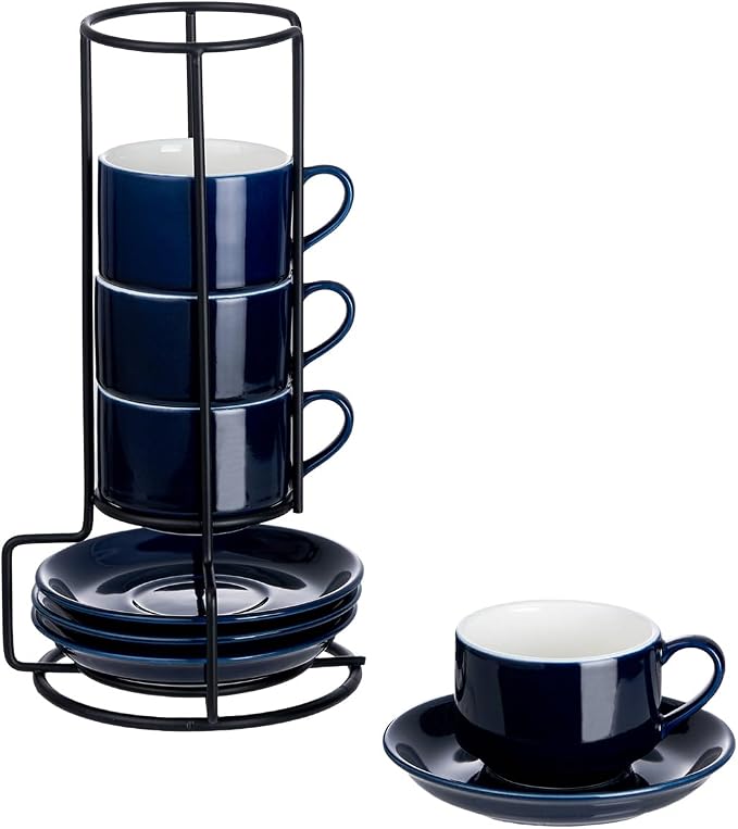YOLIFE 2.5oz Espresso Cups Set of 4, Porcelain Stackable Espresso Cups by YOLIFE