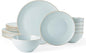 Famiware Jupiter Dinnerware Set, Plates and Bowls Dish Sets for 6 (18 Pieces), Microwave and Dishwasher Safe Stoneware Speckled Tableware, Chip and Scratch Resistant, Light Blue