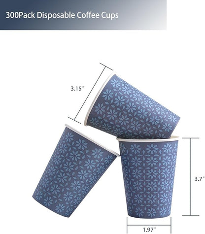 Clawsoff 300 Pack Paper Cups 8 oz Bulk Disposable Coffee Cups Navy Floral | - Image 2