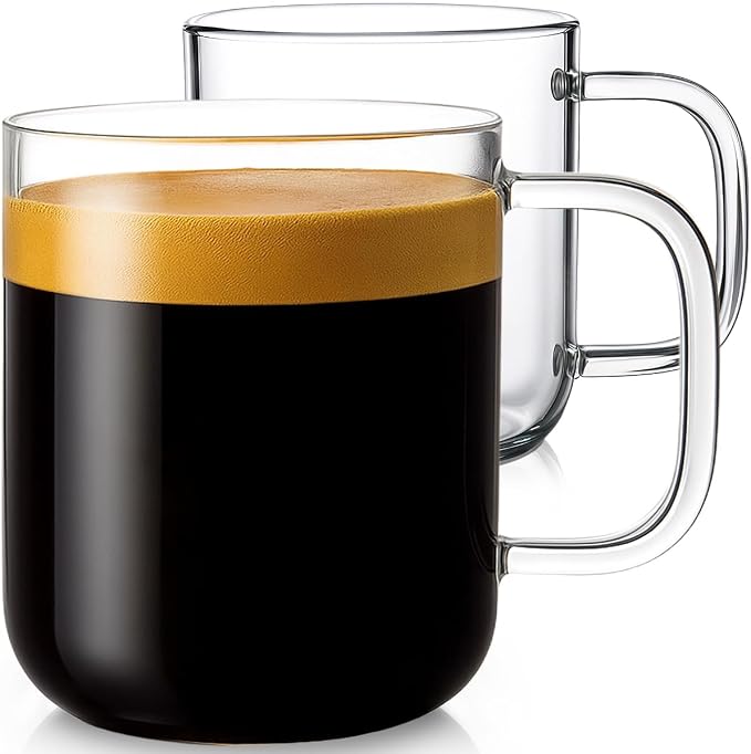 Aquach 16oz Glass Coffee Mugs Set of 2, Large Clear Borosilicate Cups | by Aquach