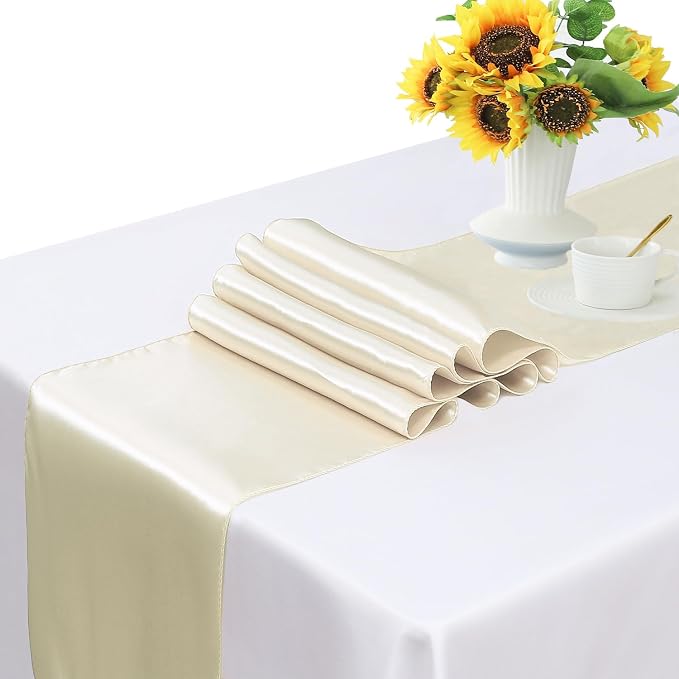 Satin Ivory Table Runner 12 x 108 Inches Pack of 10 Long Table Runner - Image 3