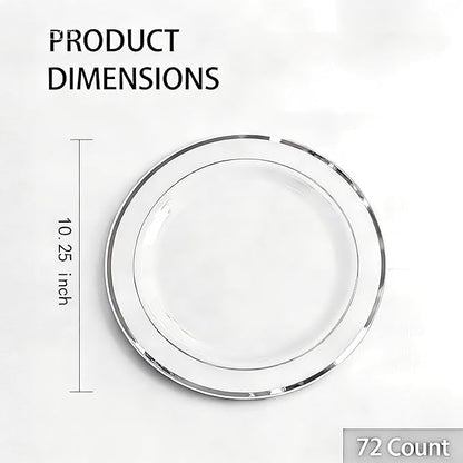 WELLIFE Silver Plastic Dinner Plates 72 Pieces, 10.25" Silver Disposable Plates, Premium Hard Plastic Lunch Plates, Ideal for Wedding and Party