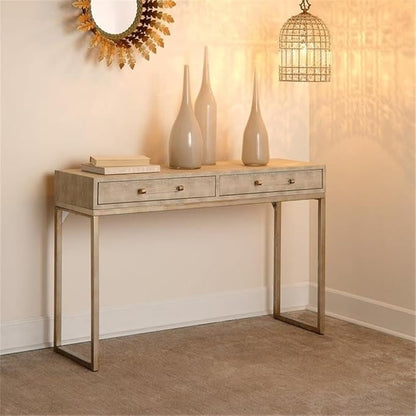 Eden Home 2-Drawer Transitional Faux Leather Console Table in Cream