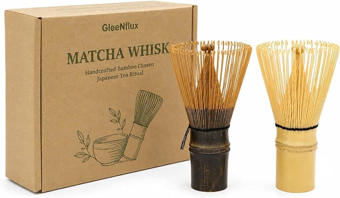 Matcha Whisk Set of 2, 100-Prong Bamboo Chasen, Dual Whisks by GleeNflux