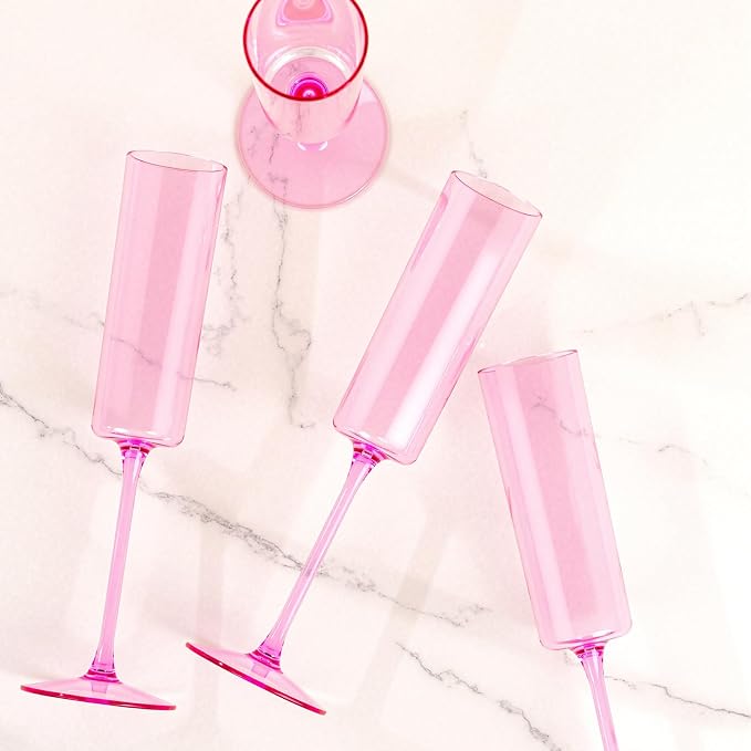 YOUBET 24Pack Pink Plastic Champagne Flutes 6 oz | Clear Pink Champagne - Image 9