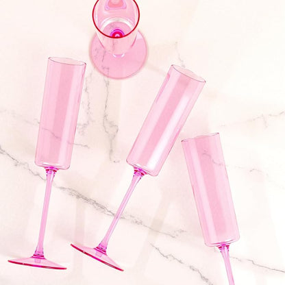 YOUBET 24Pack Pink Plastic Champagne Flutes 6 oz | Clear Pink Champagne - Image 9