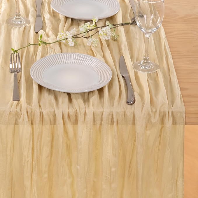 2 Pack Champagne Cheesecloth Table Runner 10ft Boho Sand Gauze Decor | - Image 5