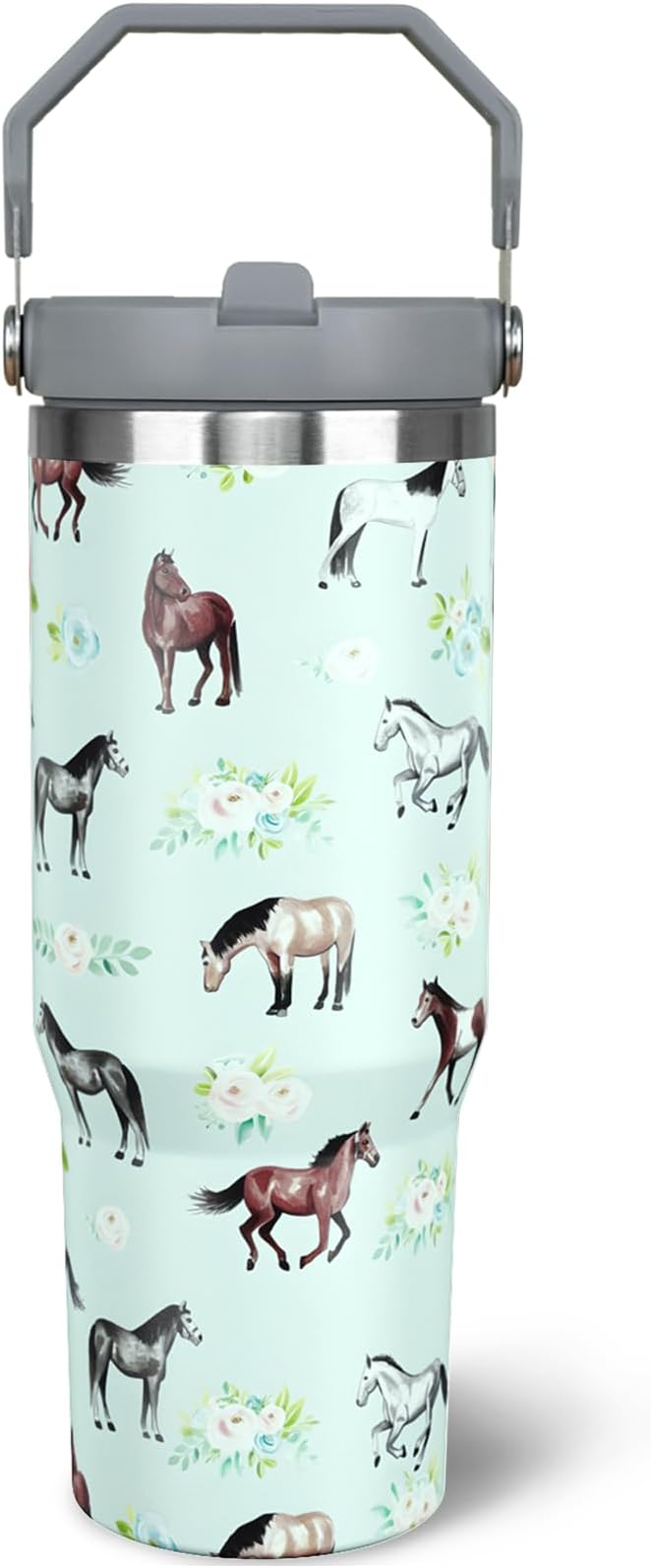 30 oz Horse Tumbler with Handle and Flip Straw, Vacuum Insulated Water Bottle by awufncksn