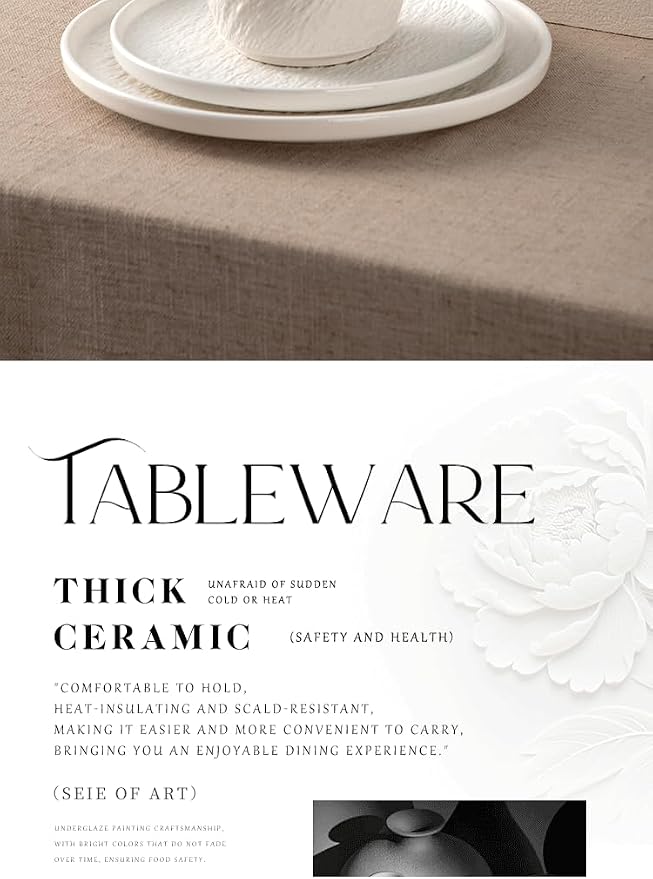4-piece set, embossed stone design plate and bowl set, microwave and dishwasher - Image 4