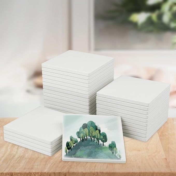 GNIEMCKIN 45 Pieces 4x4 Inch Blank Ceramic Coasters, Ceramic Tiles - Image 6