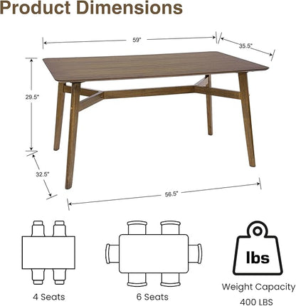 DUOMAY Modern Wooden Dining Table for 4-6 People, 59" Large Rectangular Dinner Table with Wood Legs for Home Dining Room Restaurant Farmhouse Kitchen, Brown
