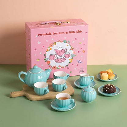 Sweejar Porcelain Tea Set for Little Girls, Kitchen Toys Tea Party Set for Kids - Image 3