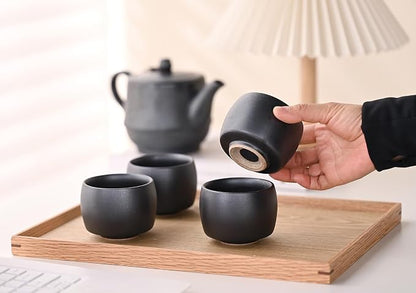 Rural Style Small Ceramic Espresso Cups Set of 4 Coffee Mugs 5oz Black | Tea - Image 4