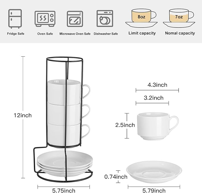 YOLIFE 8oz Porcelain Stackable Cappuccino Cups - Image 2