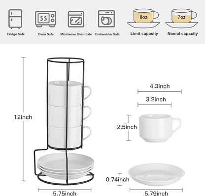 YOLIFE 8oz Porcelain Stackable Cappuccino Cups - Image 2