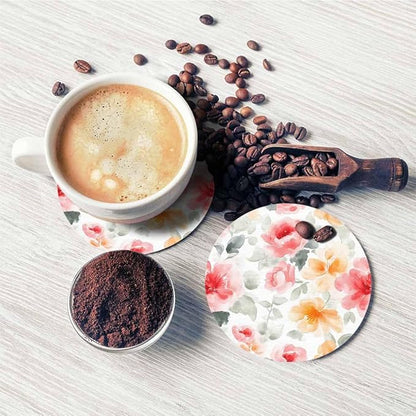 Pastel Roses Watercolor Anti Slip Coasters Beautiful Colorful Blossom Botanical Cups Place Mats for Table Home Decor 4 Inches Living Room Kitchen Coffee Table,2 Pcs