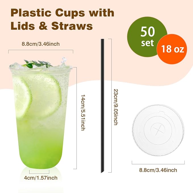 tchrules 50 Set 18oz Clear Round Bottom Plastic Cups - Image 2