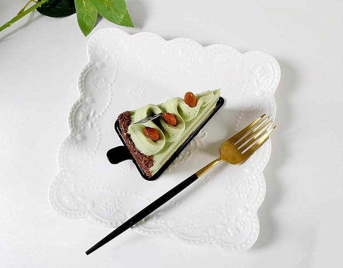 YBKTEX Ceramic Plate, Square Embossed Lace Plate - Image 5