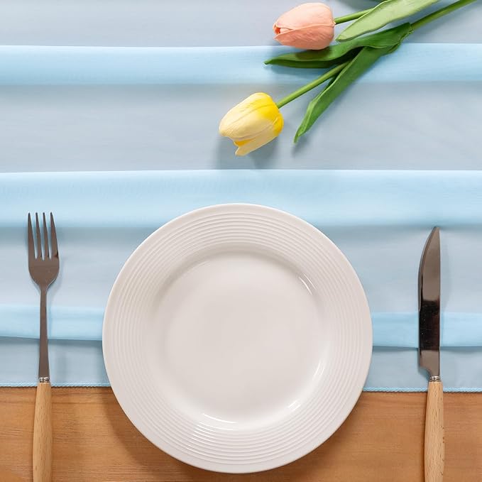 Blue Chiffon Table Runner Summer Boho Wedding Birthday Party Decor | 10ft - Image 3