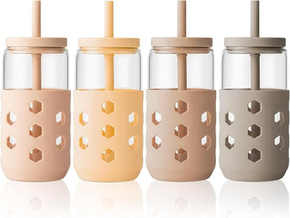Mrsdry 16 oz Glass Cups with Lids and Straws by Mrsdry