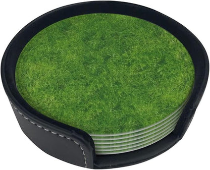 6 Pcs Green Grass Leather Coasters - Image 2
