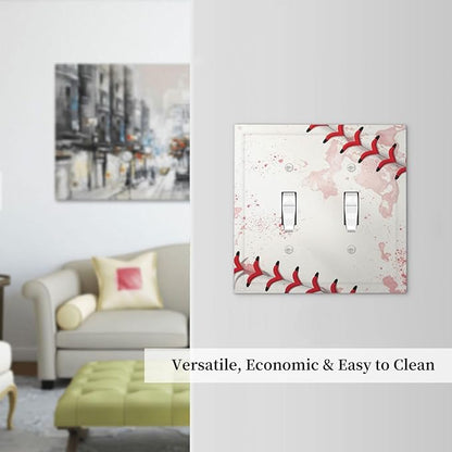 Decorative Light Switch Cover Baseball Sports Ball Game 2 Gang Wall Plate Double Toggle Switch Plate Receptacle Electrical Outlet Cover Switchplate for Bathroom Bedroom Decor（2 Pack）