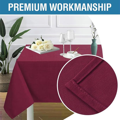 H.VERSAILTEX Linen Textured Table Cloths 60 x 120 Inch Premium Solid Tablecloth Spill-Proof Waterproof Table Cover for Dining Buffet Feature Extra Soft and Thick Fabric Wrinkle Free, Christmas Red
