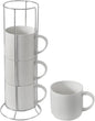 Hasense Coffee Mugs Set of 4 with Stand, 15 oz Porcelain Stackable Coffee Cups Set with handle for Tea, Latte, Milk and Cappuccino, White Embossed Tea Cups Set with Geometric Pattern for Men and Women