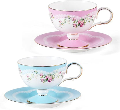 KAMMAK Tea Cups Set of 2, Ceramic Floral Pattern Demitasse Cup | Porcelain by KAMMAK
