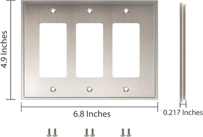 Henne Bery Soft Modern Decorative Wall Plate Switch Plate Outlet Cover (Triple Decorator, Satin Nickel)