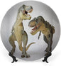 Decorative Plates, Dinosaur Print Ornament, Tyrannosaurus Rex Pair Facing Off Ferocious Creatures, 8 Inch, Kitchen Wall Decor, Ivory Brown Grey