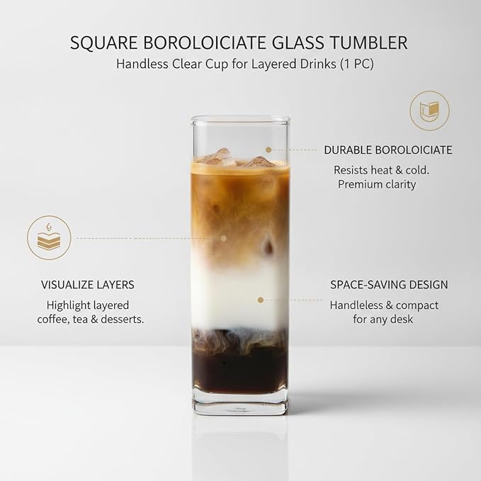 Drinking Cup Square Borosilicate Glass Tumbler Handleless Design - Image 5