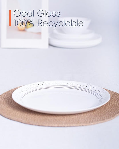10.5 inch Dinner Plate Set of 6, Lightweight Round Opal Glass Dinnerware Plates, Dishwasher and Microwave Safe, Black Modern Speckled Design