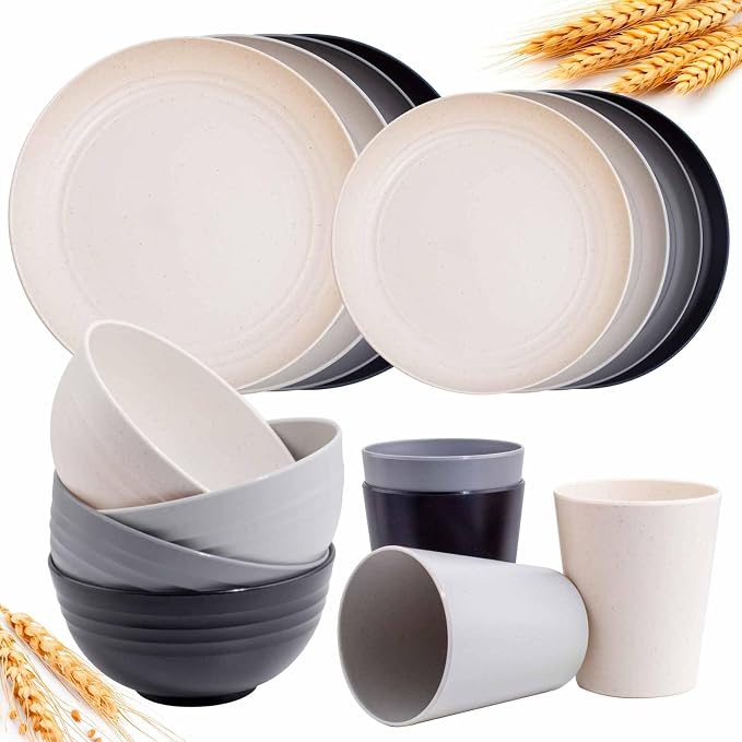 Rubtlamp Wheat Straw Dinnerware Sets, Wheat Straw Plates and Bowls Sets by Rubtlamp