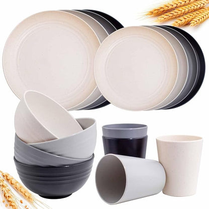 Rubtlamp Wheat Straw Dinnerware Sets, Wheat Straw Plates and Bowls Sets by Rubtlamp