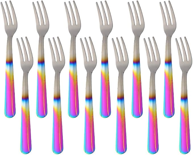 Oyster Fork Set of 12, 5.4 Inch Stainless Steel Cocktail Forks, 3 Tines Mini by KitchenDining
