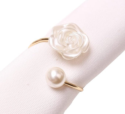 12Pcs Napkin Rings Pearl Napkin Holder Rose Napkin Buckles for Wedding Banquet Home Party Kitchen Decor Festival Dinning Table Decor