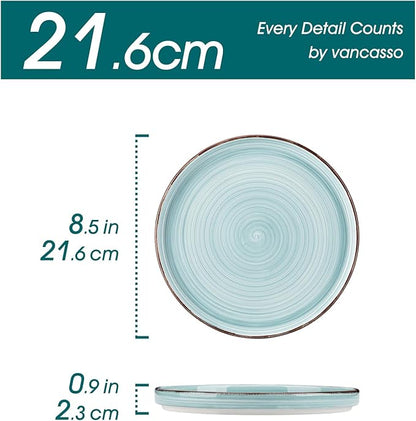 vancasso Bonita 8.5 inch Salad Plates, Ceramic Small Dinner Plates Set, Dessert Plates Set of 6, Microwave,Oven and Dishwasher Safe, Blue